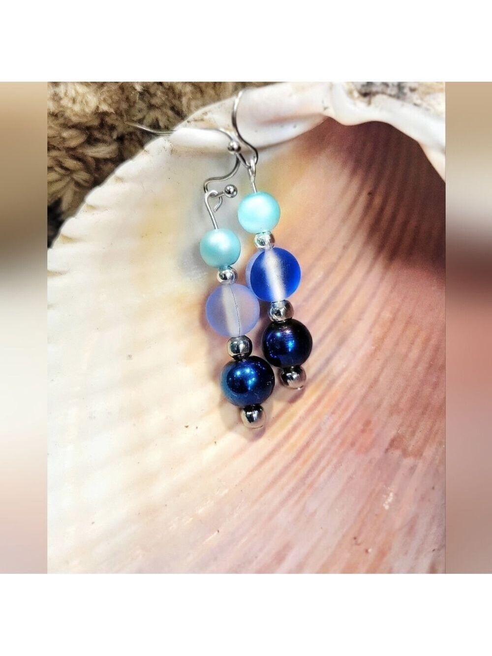 Matte Mermaid Beaded 3 Tier Drop Earrings Handcrafted